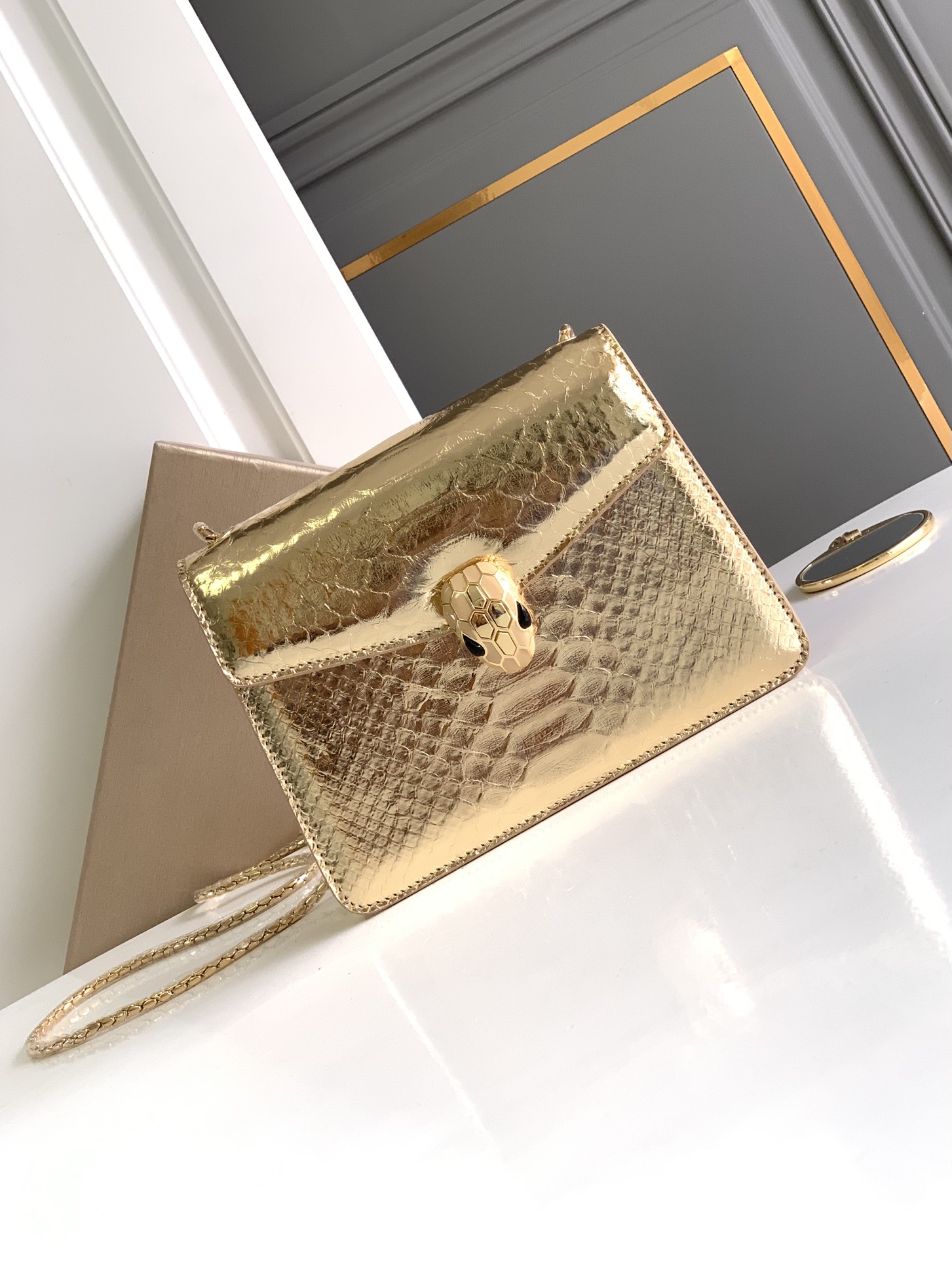 Bvlgari Serpenti Forever Small Crossbody Bag in Gold Python Skin